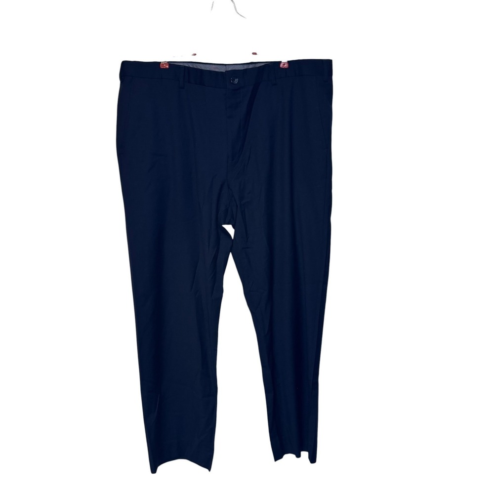 Hart Schaffner Marx Mens Dress Pants Straight Flat Front Wool Stretch Navy 40X30